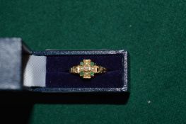 A 9ct gold, emerald and pearl ring.