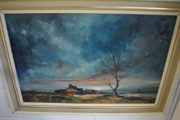 Raymond Klee, coastal landscape at twilight, oil on board, signed.