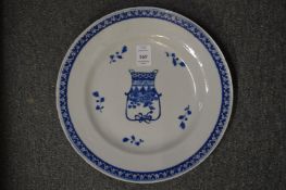 A pair of Chinese blue and white dishes painted with a basket of flowers.