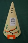 A Clarice Cliff Bizarre conical shaped sugar shaker.