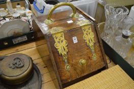Victorian brass bound oak coal box.