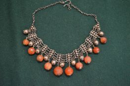 Carnelian and silver necklace.
