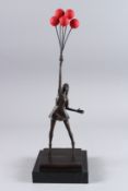 AFTER BANKSY. A BRONZE BALLOON GIRL. Signed. 17ins high, on a marble base.