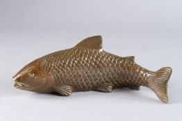 A CHINESE BRONZE CARP. 10ins high.