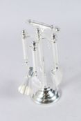 A SET OF SILVER PLATE BAR TOOLS. 10ins high.