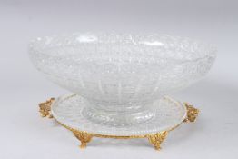 A VERY GOOD CUT GLASS CIRCULAR DISH on an ormolu base. 5ins.