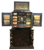 A VERY GOOD 17TH CENTURY ANTWERP EBONISED PAINTED AND HARDSTONE MOUNTED VARGUENO, with hinged lid