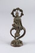 A MINIATURE BRONZE GOD FIGURE. 6ins high.