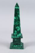 A REGENCY STYLE MALACHITE OBELISK 12ins high.