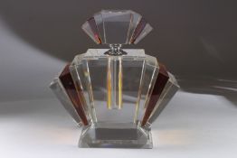 A LARGE AMBER ART DECO DESIGN SCENT BOTTLE AND STOPPER. 9ins high.