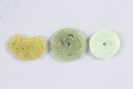 THREE SMALL JADE CARVINGS. 1.75ins.
