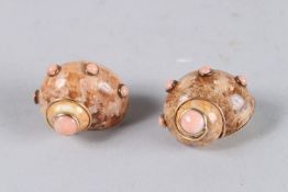 A PAIR OF 14CT GOLD MAZE EAR CLIPS. Signed.