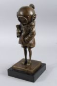 AFTER BANKSY. A BRONZE CHILD DIVER. Signed, on a marble base. 12ins high.