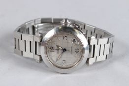 A GOOD CARTIER AUTOMATIC STAINLESS STEEL WRISTWATCH No. PB36842, in a Cartier box.