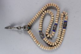 AN ASIAN BEADED, SILVER AND ENAMEL NECKLACE.