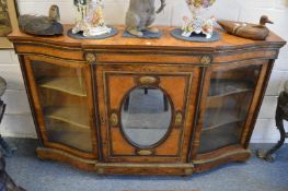 A GOOD VICTORIAN FIGURED WALNUT AND ORMOLU MOUNTED CREDENZA with central mirrored door flanked by