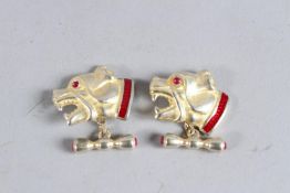 A PAIR OF RUSSIAN DOG'S HEAD CUFFLINKS.