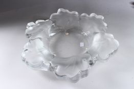 A VERY GOOD LALIQUE COMPIEGNE FROSTED GLASS LARGE BOWL. Engraved Lalique, France. 13ins diameter.