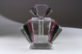 A LARGE RED ART DECO DESIGN SCENT BOTTLE AND STOPPER. 9ins high.