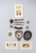 TWO FIRST WORLD WAR SILK CARDS AND VARIOUS BADGES, Squadron Royal Air Force RGT.