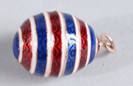A RUSSIAN STRIPED ENAMEL EGG PENDANT.