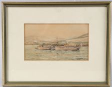 W Y SUTTON (LATE 19TH EARLY 20TH CENTURY) ships moored, reverse inscribed HMS Britannia (1884-
