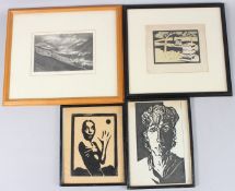 20TH CENTURY SCHOOL View of beehives in an orchard, woodblock print, signed with initials JH, 17cm x