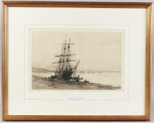 WILLIAM LIONEL WYLLIE RA (1851-1931) 'Unloading a leaky timber ship' etching, signed in pencil