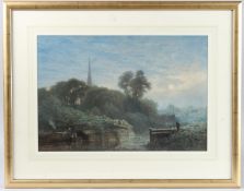 EDWARD DUNCAN (1803-1882) 'Moonlight lock on the Thames' watercolour, signed, 34.5cm x 50.5cm