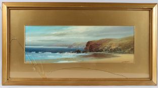 JOHN SHAPLAND (1865-1929) West Country coastal view, watercolour, signed, 18cm x 53cm