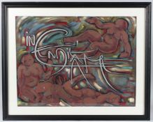 JACQUELINE JACUEIR (FRENCH 1930-2020) Three nudes in red overlaid with graffiti style text, mixed