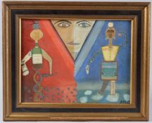 CONTINENTAL SCHOOL (20TH CENTURY) Surrealist style composition oil on board, signed with initials