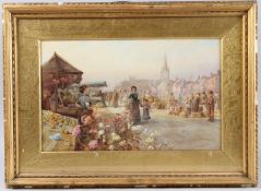 PERCY ROBERTSON (1869-1934) 'Market Day Great Yarmouth' watercolour, label verso signed, 28cm x 45cm