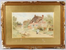 ARTHUR CLAUDE STRACHAN (1865-c.1938) 'Gathering the Flock' shepherd and flock on a village path,