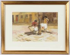 CIRCLE OF FRANCIS RUSSELL FLINT women washing at a well, watercolour and gouache., indistinctly
