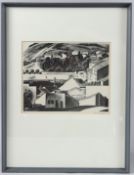 IAIN MACNAB (SCOTTISH 1890-1967) view of a hillside Mediterranean harbour. etching, signed in