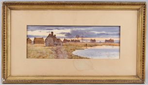 ARTHUR ANDERSON FRASER (1861-1904) Fenland village at dusk, watercolour, signed with monogram, dated