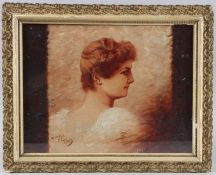 CIRCLE OF LUKE FILDES portrait of a lady, oil sketch on canvas laid to board, signed with initials