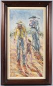 B ANDERSON (20TH CENTURY) family group, oil on canvas, signed and dated 1987 58.5cm x 28.5cm