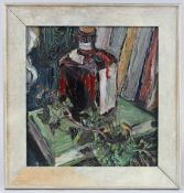 LEO JOHNSON (20TH CENTURY) Still Life, oil on board, Royal Society of British Artists label, signed,