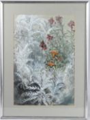 ELIZABETH G MARDEL 'Cineraria in a Spring flower bed' ink, watercolour and acrylic, signed and dated