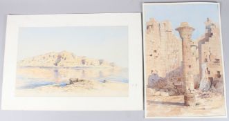 MIDDLE EASTERN SCHOOL (LATE 19TH EARLY 20TH CENTURY) two views of ancient sites, watercolours. one