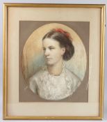 VICTORIAN SCHOOL portrait, head of a woman, pastels, oval mount, 48cm x 41cm