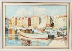 F PASCAL The harbour at Toulon, watercolour, signed, 37cm x 56cm