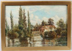 THEODORE HINES (act.1876-1889) Iffley Mill on Thames oil on canvas signed, 39 x 59 cm