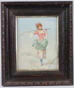 19TH CENTURY POSSIBLY FRENCH SCHOOL Portrait of a girl holding a branch. oil on board, 24.5cm x