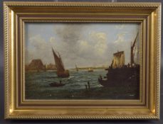 DUTCH SCHOOL (19TH CENTURY) view of a busy harbour, oil on panel, 19cm x 28.5cm