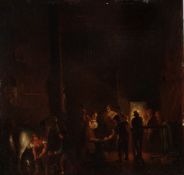 EUROPEAN SCHOOL (EARLY 19TH CENTURY) interior scene of a blacksmiths forge. oil on board, 15cm x