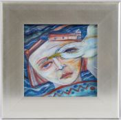 JOYCE CAIRNS (b.1947) 'Passing Seagull' oil on board. signed, 19cm x 19cm