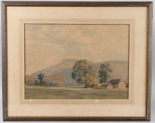 ENGLISH SCHOOL (20TH CENTURY) Downland view with farm buildings, watercolour, signed indistinctly,